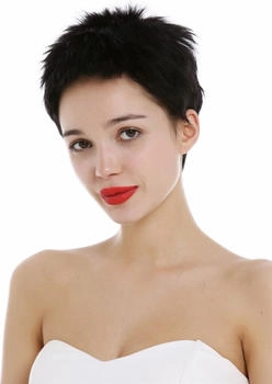 Wig Me Up Perücke Echthaar kurz fransig Pixie Igel schwarz M276