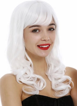 Wig Me Up Perücke lang wellig Locken Pony weiß 3001-1001