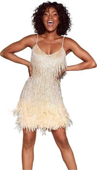 MIMIKRY Fransen Kleid gold Federn 70s