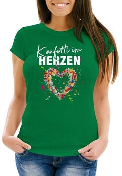 MoonWorks Damen T-Shirt Fasching Konfetti im Herzen grün