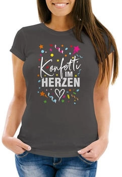 MoonWorks Damen T-Shirt Fasching Konfetti im Herzen dunkelgrau