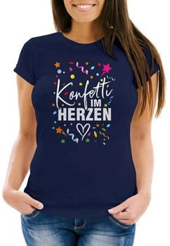MoonWorks Damen T-Shirt Fasching Konfetti im Herzen navy