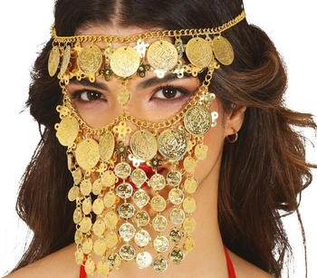 Fiestas Guirca Maske Goldene Münzverzierung Inspiration Gesichtsschleier
