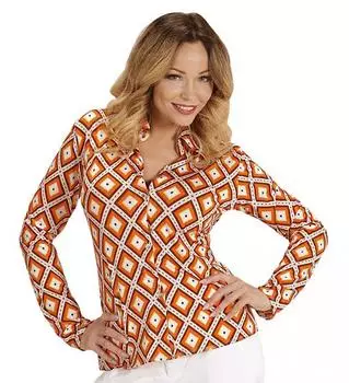 Shoperama Retro Bluse Seventies rhombus/braun
