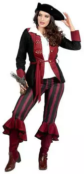 Wilbers Piratenkostüm 3-teilig mit Hose, Jacke und Gürtel (4806) burgund/schwarz