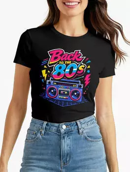 MoonWorks Back to The 80s Retro T-Shirt Slim Fit (42460) schwarz
