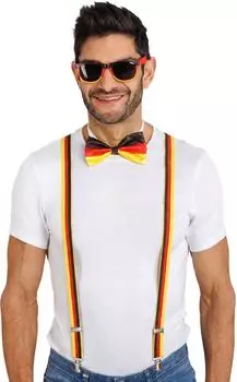 Chaks Fan Package Kostümset mit Hosenträgern, Fliege und Brille (15068) schwarz/rot/gelb