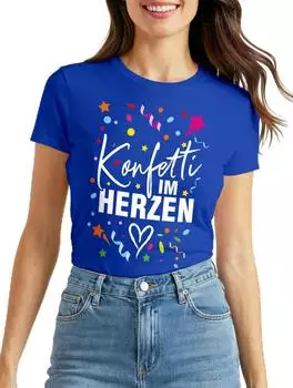 MoonWorks Print-Shirt Damen T-Shirt Fasching Karneval mit Print (203635) konfetti herz variante 1 türkis