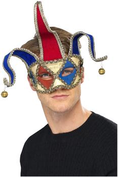 Smiffy's Venezianische Maske Jolly Hofnarr rot/blau/gold