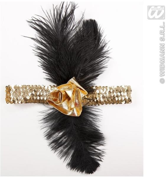 Widmann 20er Jahre Charleston Haarband gold mit Federn