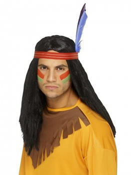 Smiffy's Long indian wig with feather adult