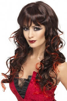 Smiffy's Dark brown long wig with highlights