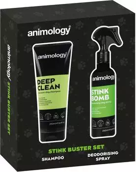 Animology Stink Buster Set Hundepflege-Geschenkset mit Tiefenreinigungs-Shampoo und Stink Bomb Deodorierspray