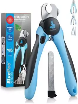 BluePet Profi Krallenschere Hund Katze Krallenzange mit Schutz + Krallenfeile
