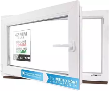 Panorama24 Kellerfenster Slimline Kunststoff weiß 750x500mm 2-fach Verglasung DIN Rechts (750x500-W-R-2F-SLIM)