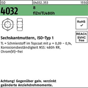 REIDL 500 Sechskantmuttern ISO 4032 8 M 10 flZn/nc/TL/x/480h/C flZn VE