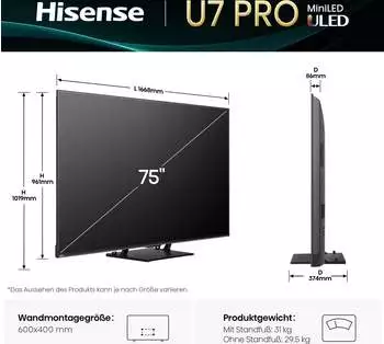 Hisense 75U7Q Pro (75 Zoll) – Hisense 75U7Q Pro (75 Zoll) verbindet Vielseitigkeit mit Bildqualität