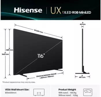 Hisense 116UXQ (116 Zoll) – Überragende Bildqualität durch modernste Technologie