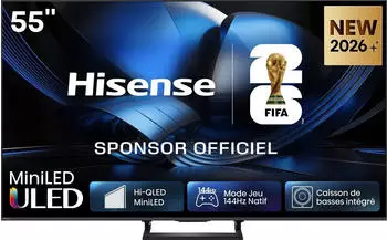 Hisense 55U7S PRO (55 Zoll) – Hisense 55U7S PRO (55 Zoll) kombiniert Mini-LED-Technik mit hoher Bildwiederholrate