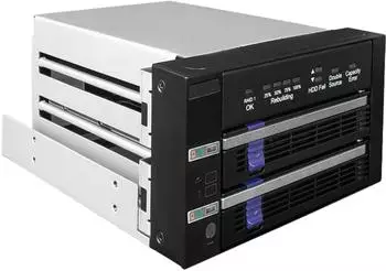 Icy Dock FatCage Raid Wechselrahmen 2x SATA 2,5"/3,5" HDD/SSD RAID1/JBOD 2x 5,25" (MB901SPR-B R1)