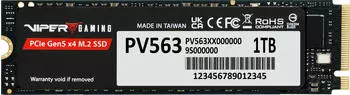 Patriot Viper PV563 1TB Internal - NVMe PCIe Gen 5x4 - M.2 2280 - Sequential Read/Write (CDM): up to 14.000 MB/s - 7.500 MB/s - PV5631TBM28H