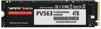 Patriot Viper PV563 4TB Internal - NVMe PCIe Gen 5x4 - M.2 2280 - Sequential Read/Write (CDM): up to 14.000 MB/s - 11.000 MB/s - PV5634TBM28H