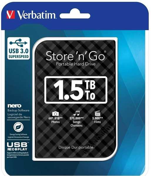 HDD-Festplatte Ausstattung & Allgemeine Daten Verbatim Store 'n' Go USB 3.0 1.5TB schwarz (53226)