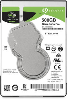 Seagate ST500LM034 Interne Festplatte 6.35cm (2.5 Zoll) 500GB BarraCuda Pro Bulk SATA III