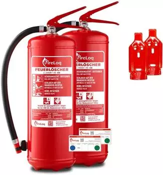 FireLoq 2x 6L Schaum Feuerlöscher für Brandklasse AB mit 27A | 183B inkl. Prüfnachweis,Wandhandhalter