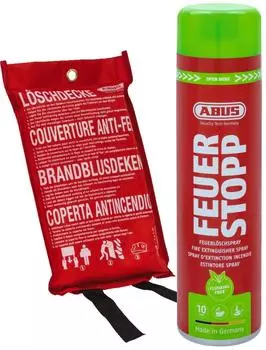 ABUS Feuerlöschspray Feuerstopp AFS625 fluorfrei + Löschdecke LD1118 - Set