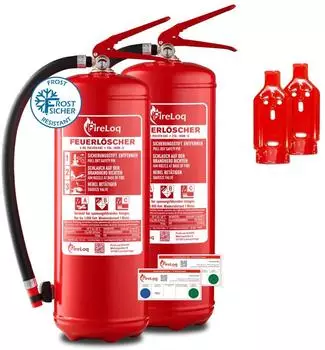FireLoq 2x 6kg Pulver Feuerlöscher für Brandklasse ABC mit 27A | 183B | C