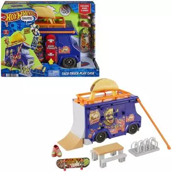 Hot Wheels Skate Taco Truck Skatepark-Koffer mit Fingerboard und Skate-Schuhen (HMK00)