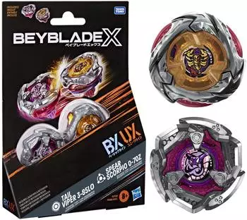 Hasbro Beyblade X Dual Pack Spear Scorpio 0-70Z UX & Tail Viper 3-85LO BX, 2 rechtsdrehende Kreisel