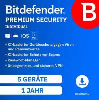 Bitdefender Premium Security 2026 - 5 Geräte / 1 Jahr