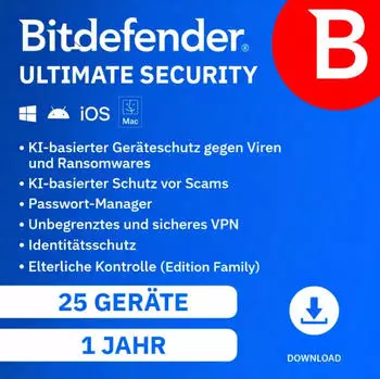 Bitdefender Ultimate Security 25 Ger&auml;te / 1 Jahr