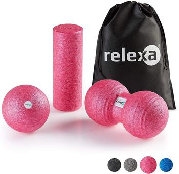 relexa Faszien Set Mini, 3-teiliges Ganzkörper Trainingskit, mit Faszienrolle, Twinball & Faszienball, flächige und punktuelle Selbstmassage, inkl. Faszien-eBooklet, in Pink