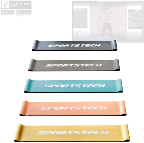 Sportstech Fitnessbänder 5er Loop Set Fitness Band inkl. Tasche + Poster, zu Hause Gummiband für Muskelaufbau & Abnehmen, Fitness, Yoga, Pilates