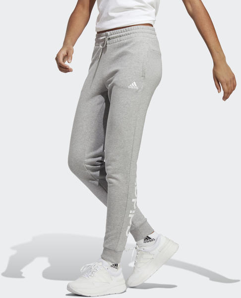 Adidas Woman Essentials Linear French Terry Cuffed Pants S kurzgrößen medium grey heather /white (IC8816)