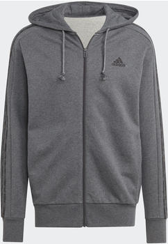 Adidas Men Sportswear Essentials French Terry 3-Stripes Full-Zip Hoodie dark grey heather/black (IC9837)