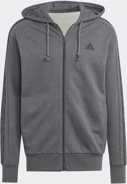 Adidas Men Sportswear Essentials French Terry 3-Stripes Full-Zip Hoodie dark grey heather/black (IC9837)
