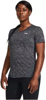 Under Armour Women's UA Tech Twist V-Neck Short Sleeve (1384227) black/white – Hochwertiges Funktionsmaterial für optimalen Tragekomfort