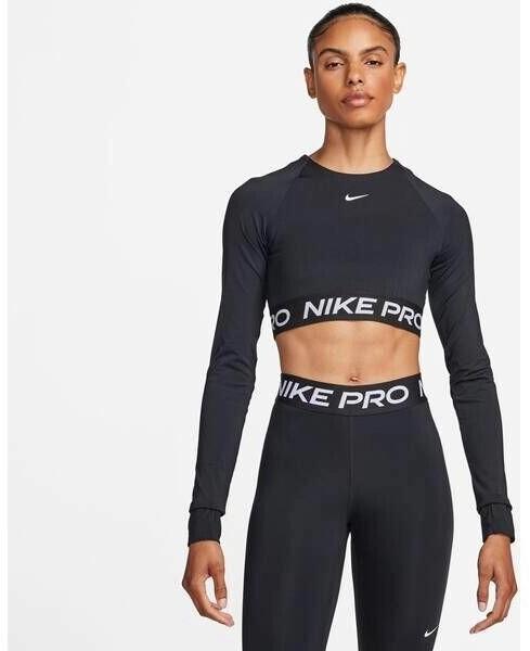 Nike Damen Pro Df 365 Crop Ls Top, Black/White, M EU