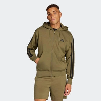 Adidas Essential Three Stripes Fleece Zipper Hoodie olive strata schwarz