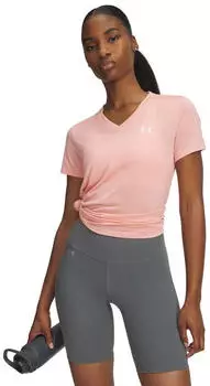 Under Armour Damen UA Tech Twist V-Ausschnitt Kurzarm (1384227-603) posh pink/wei&szlig;