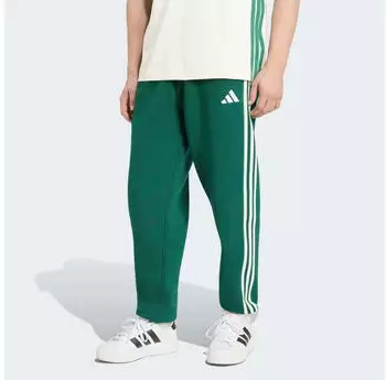 Adidas Essentials 3-Stripes Fleece Tapered Cuffed Pants (KY4129) collegiate green/off white