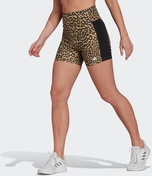 Adidas Designed to Move Leopard Print Short Tights hazy beige/black