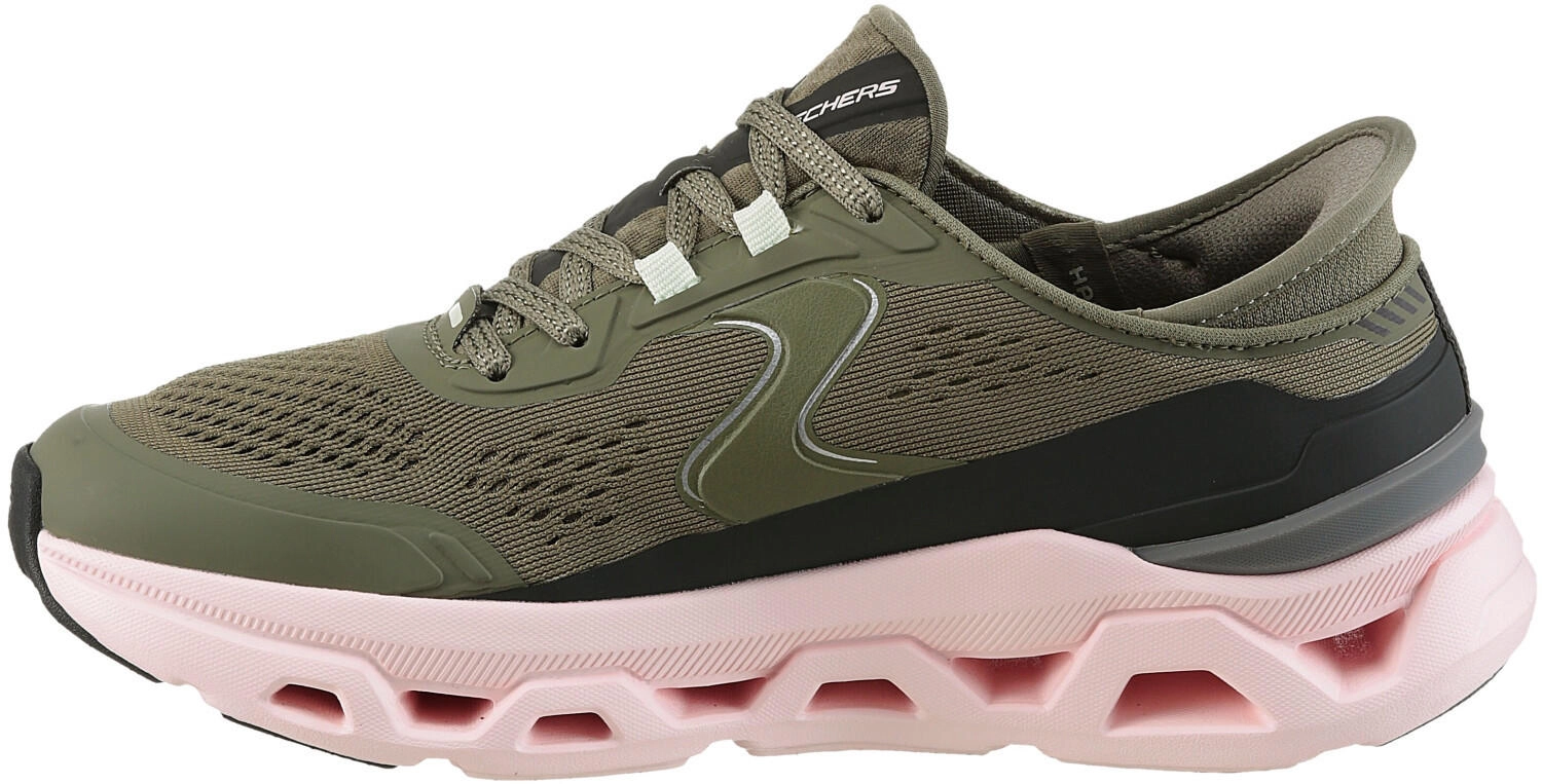 Skechers Damen Glide-Step Altus Sneaker, Olive Synthetic/Mesh/Pink