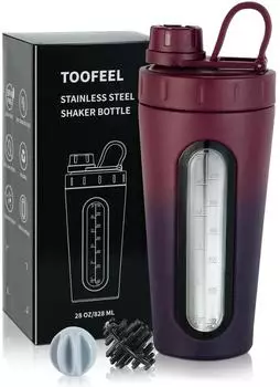 LuxusKollektion Protein Shaker Flasche Edelstahl 28oz, 2 Kugeln, auslaufsicher