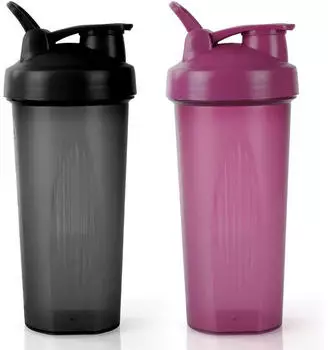 LuxusKollektion Protein Shaker 600ml mit Messskala, BPA-frei, schwarz+lila