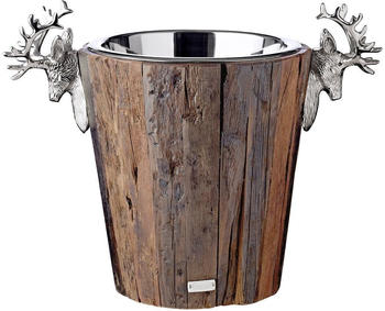 Edzard Sektkühler Milwaukee mit 2 Hirschköpfen, Teakholz, Edelstahl glänzend vernickelt, Höhe 32 cm